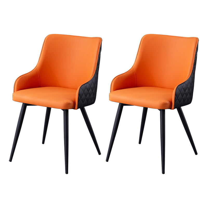 Contemporary Metal Dining Room Chairs Faux Leather Dining Chairs for Home Use Orange Black 2 Piece Set Clearhalo ' kitchen&dining_furn' 'Dining Chairs' 'Dining Tables & Seating' 'dining_chair' 'furn' 'furn_dining_chair' 'Furniture' 'furniture_dining_chair' 'Kitchen & Dining Furniture' 'kitchen' 3854272
