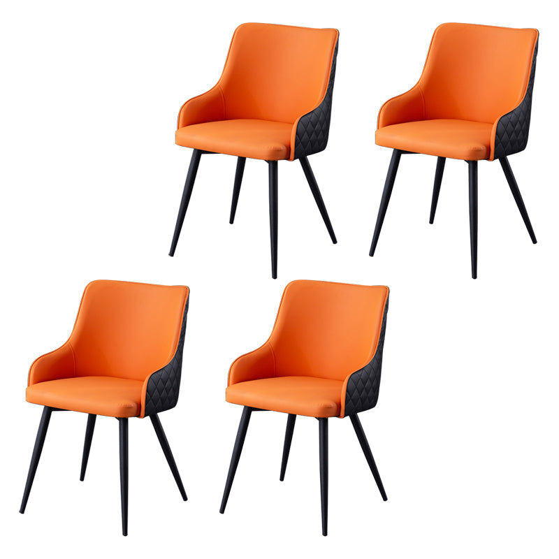 Contemporary Metal Dining Room Chairs Faux Leather Dining Chairs for Home Use Orange Black 4 Piece Set Clearhalo ' kitchen&dining_furn' 'Dining Chairs' 'Dining Tables & Seating' 'dining_chair' 'furn' 'furn_dining_chair' 'Furniture' 'furniture_dining_chair' 'Kitchen & Dining Furniture' 'kitchen' 3854273