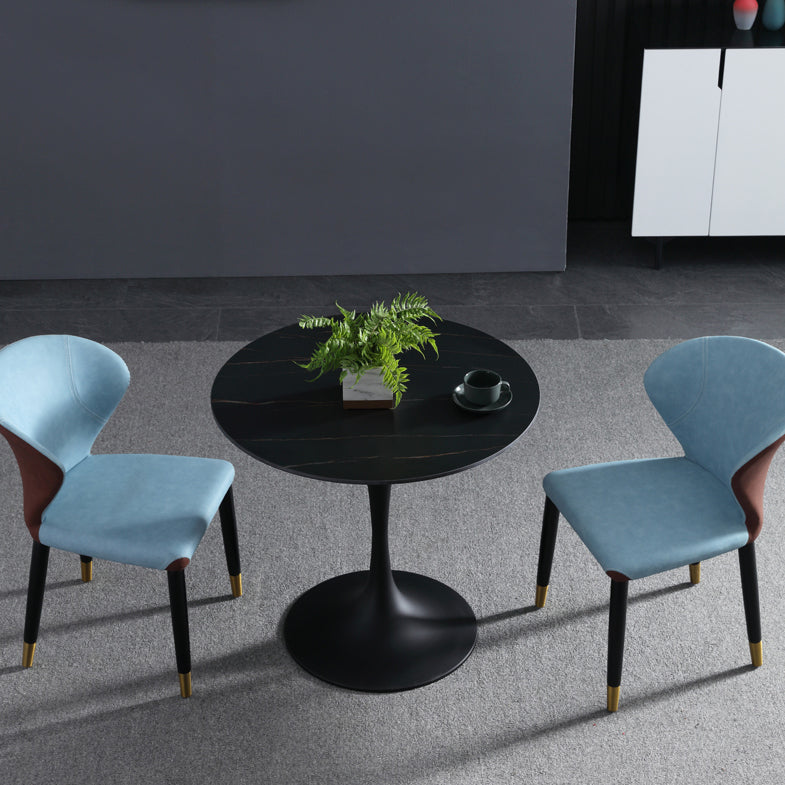 Contemporary Style Sintered Stone Dining Table Metallic Tulip Base Round Table for Home Clearhalo ' dining_table' 'Dining Tables & Seating' 'Dining Tables' 'furn' 'furn_dining_table' 'Furniture' 'furniture_dining_table' 'Kitchen & Dining Furniture' 'kitchen&dining_furn' 'kitchen' 'kitchen_dining_table' 3854678