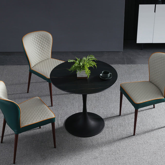 Contemporary Style Sintered Stone Dining Table Metallic Tulip Base Round Table for Home Clearhalo ' dining_table' 'Dining Tables & Seating' 'Dining Tables' 'furn' 'furn_dining_table' 'Furniture' 'furniture_dining_table' 'Kitchen & Dining Furniture' 'kitchen&dining_furn' 'kitchen' 'kitchen_dining_table' 3854679