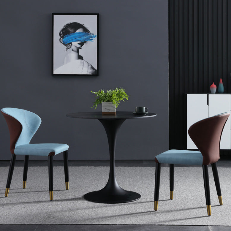 Contemporary Style Sintered Stone Dining Table Metallic Tulip Base Round Table for Home Clearhalo ' dining_table' 'Dining Tables & Seating' 'Dining Tables' 'furn' 'furn_dining_table' 'Furniture' 'furniture_dining_table' 'Kitchen & Dining Furniture' 'kitchen&dining_furn' 'kitchen' 'kitchen_dining_table' 3854680
