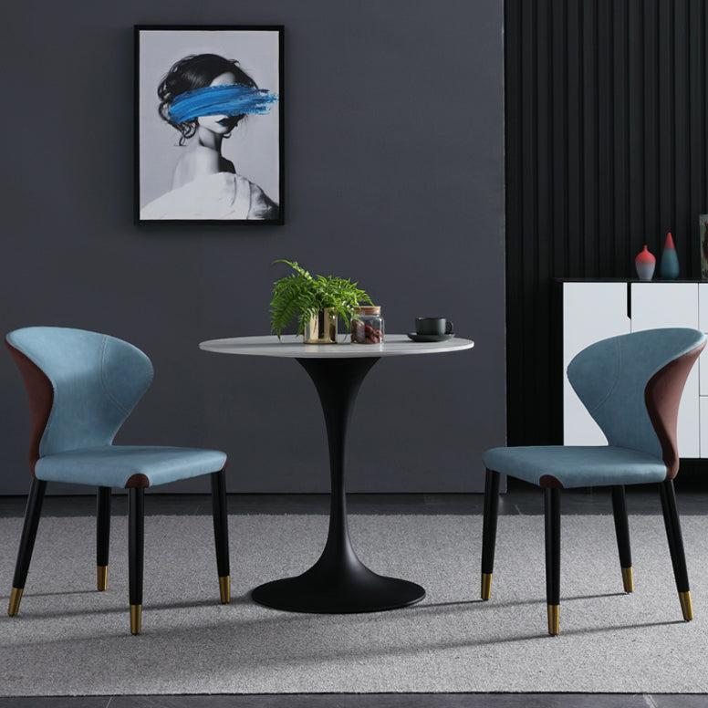 Contemporary Style Sintered Stone Dining Table Metallic Tulip Base Round Table for Home Clearhalo ' dining_table' 'Dining Tables & Seating' 'Dining Tables' 'furn' 'furn_dining_table' 'Furniture' 'furniture_dining_table' 'Kitchen & Dining Furniture' 'kitchen&dining_furn' 'kitchen' 'kitchen_dining_table' 3854681