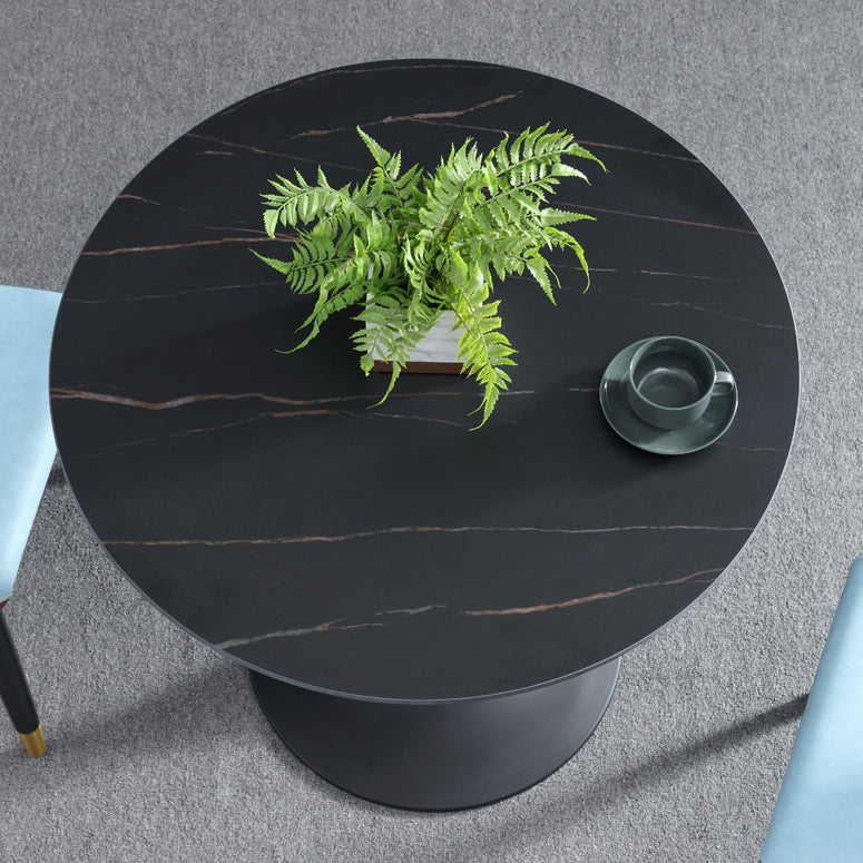 Contemporary Style Sintered Stone Dining Table Metallic Tulip Base Round Table for Home Clearhalo ' dining_table' 'Dining Tables & Seating' 'Dining Tables' 'furn' 'furn_dining_table' 'Furniture' 'furniture_dining_table' 'Kitchen & Dining Furniture' 'kitchen&dining_furn' 'kitchen' 'kitchen_dining_table' 3854686