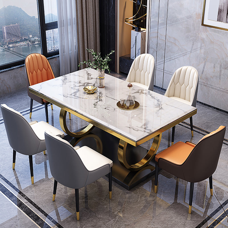 Luxury Marble Dining Table for Restaurant Rectangle Table With Gold Metal Pedestal Clearhalo ' dining_table' 'Dining Tables & Seating' 'Dining Tables' 'furn' 'furn_dining_table' 'Furniture' 'furniture_dining_table' 'Kitchen & Dining Furniture' 'kitchen&dining_furn' 'kitchen' 'kitchen_dining_table' 3854692