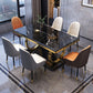 Luxury Marble Dining Table for Restaurant Rectangle Table With Gold Metal Pedestal Black Without Chairs Clearhalo ' dining_table' 'Dining Tables & Seating' 'Dining Tables' 'furn' 'furn_dining_table' 'Furniture' 'furniture_dining_table' 'Kitchen & Dining Furniture' 'kitchen&dining_furn' 'kitchen' 'kitchen_dining_table' 3854693
