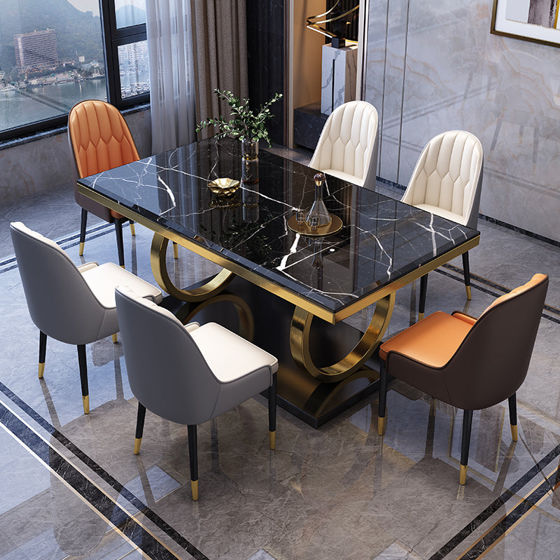 Luxury Marble Dining Table for Restaurant Rectangle Table With Gold Metal Pedestal Black Without Chairs Clearhalo ' dining_table' 'Dining Tables & Seating' 'Dining Tables' 'furn' 'furn_dining_table' 'Furniture' 'furniture_dining_table' 'Kitchen & Dining Furniture' 'kitchen&dining_furn' 'kitchen' 'kitchen_dining_table' 3854693