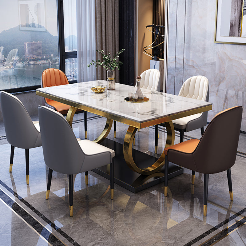 Luxury Marble Dining Table for Restaurant Rectangle Table With Gold Metal Pedestal Clearhalo ' dining_table' 'Dining Tables & Seating' 'Dining Tables' 'furn' 'furn_dining_table' 'Furniture' 'furniture_dining_table' 'Kitchen & Dining Furniture' 'kitchen&dining_furn' 'kitchen' 'kitchen_dining_table' 3854694