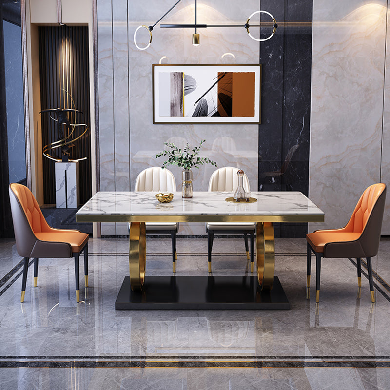 Luxury Marble Dining Table for Restaurant Rectangle Table With Gold Metal Pedestal Clearhalo ' dining_table' 'Dining Tables & Seating' 'Dining Tables' 'furn' 'furn_dining_table' 'Furniture' 'furniture_dining_table' 'Kitchen & Dining Furniture' 'kitchen&dining_furn' 'kitchen' 'kitchen_dining_table' 3854695