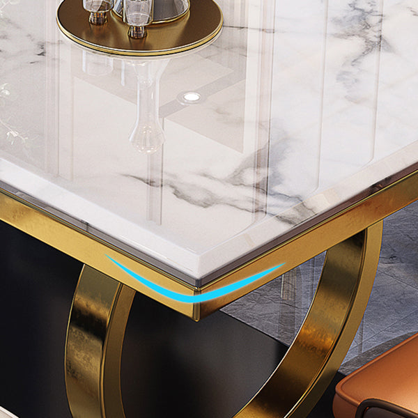 Luxury Marble Dining Table for Restaurant Rectangle Table With Gold Metal Pedestal Clearhalo ' dining_table' 'Dining Tables & Seating' 'Dining Tables' 'furn' 'furn_dining_table' 'Furniture' 'furniture_dining_table' 'Kitchen & Dining Furniture' 'kitchen&dining_furn' 'kitchen' 'kitchen_dining_table' 3854699