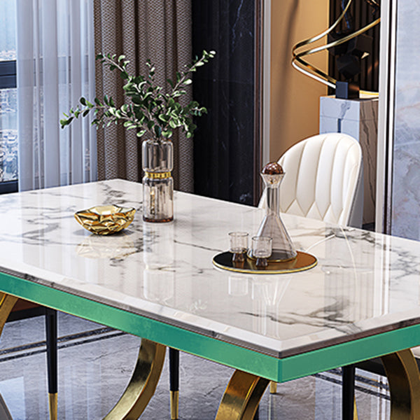 Luxury Marble Dining Table for Restaurant Rectangle Table With Gold Metal Pedestal Clearhalo ' dining_table' 'Dining Tables & Seating' 'Dining Tables' 'furn' 'furn_dining_table' 'Furniture' 'furniture_dining_table' 'Kitchen & Dining Furniture' 'kitchen&dining_furn' 'kitchen' 'kitchen_dining_table' 3854700