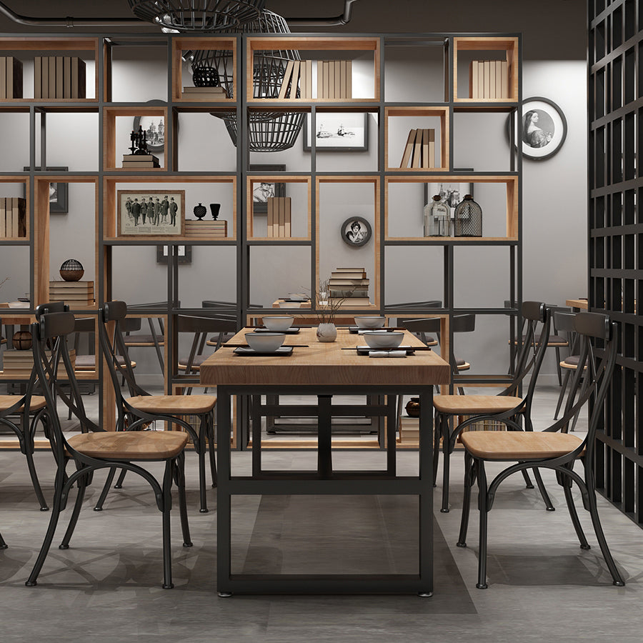 Industrial Rectangle Dining Table Pine Solid Wood Table with Black Trestle Base for Home Use Clearhalo ' dining_table' 'Dining Tables & Seating' 'Dining Tables' 'furn' 'furn_dining_table' 'Furniture' 'furniture_dining_table' 'Kitchen & Dining Furniture' 'kitchen&dining_furn' 'kitchen' 'kitchen_dining_table' 3854706