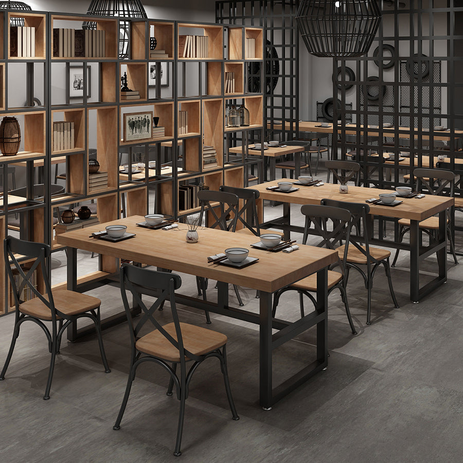 Industrial Rectangle Dining Table Pine Solid Wood Table with Black Trestle Base for Home Use Clearhalo ' dining_table' 'Dining Tables & Seating' 'Dining Tables' 'furn' 'furn_dining_table' 'Furniture' 'furniture_dining_table' 'Kitchen & Dining Furniture' 'kitchen&dining_furn' 'kitchen' 'kitchen_dining_table' 3854715