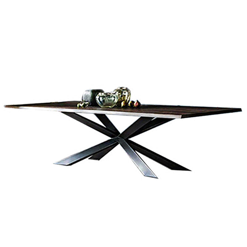Industrial Solid Wood Dining Table Rectangle Table in Brown with Metal Pedestal Without Chairs Clearhalo ' dining_table' 'Dining Tables & Seating' 'Dining Tables' 'furn' 'furn_dining_table' 'Furniture' 'furniture_dining_table' 'Kitchen & Dining Furniture' 'kitchen&dining_furn' 'kitchen' 'kitchen_dining_table' 3854758