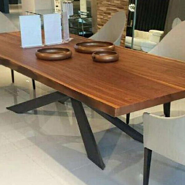 Industrial Solid Wood Dining Table Rectangle Table in Brown with Metal Pedestal Clearhalo ' dining_table' 'Dining Tables & Seating' 'Dining Tables' 'furn' 'furn_dining_table' 'Furniture' 'furniture_dining_table' 'Kitchen & Dining Furniture' 'kitchen&dining_furn' 'kitchen' 'kitchen_dining_table' 3854759