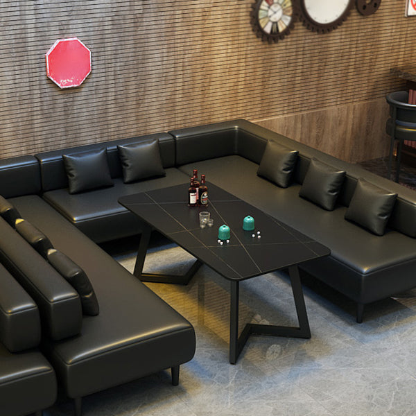 Industrial Sintered Stone Dinner Room Kitchen Table Black Table with Black Frame for Dining Room Clearhalo ' dining_table' 'Dining Tables & Seating' 'Dining Tables' 'furn' 'furn_dining_table' 'Furniture' 'furniture_dining_table' 'Kitchen & Dining Furniture' 'kitchen&dining_furn' 'kitchen' 'kitchen_dining_table' 3854763
