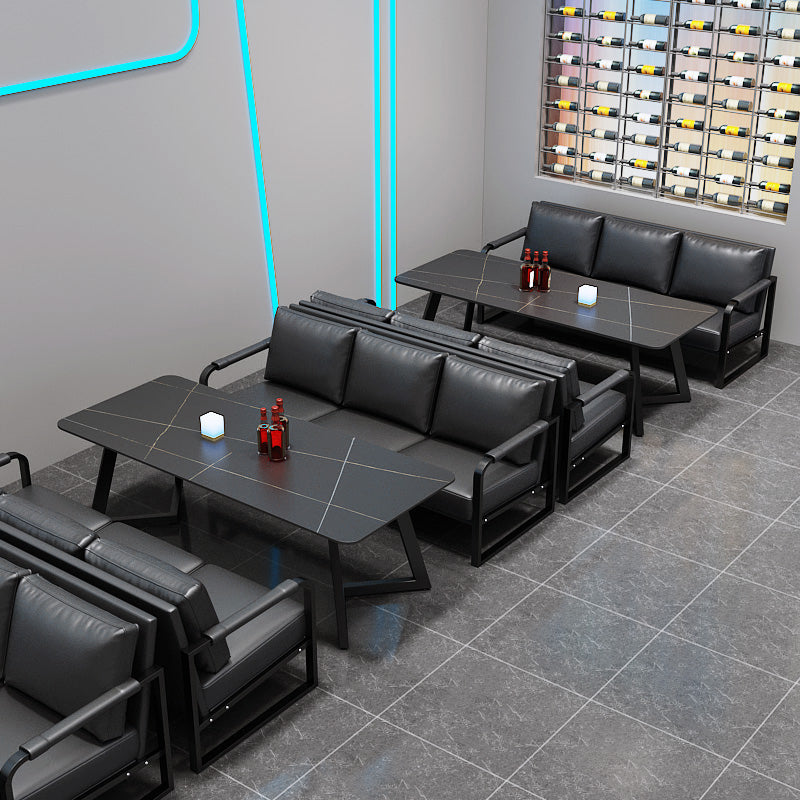 Industrial Sintered Stone Dinner Room Kitchen Table Black Table with Black Frame for Dining Room Clearhalo ' dining_table' 'Dining Tables & Seating' 'Dining Tables' 'furn' 'furn_dining_table' 'Furniture' 'furniture_dining_table' 'Kitchen & Dining Furniture' 'kitchen&dining_furn' 'kitchen' 'kitchen_dining_table' 3854766