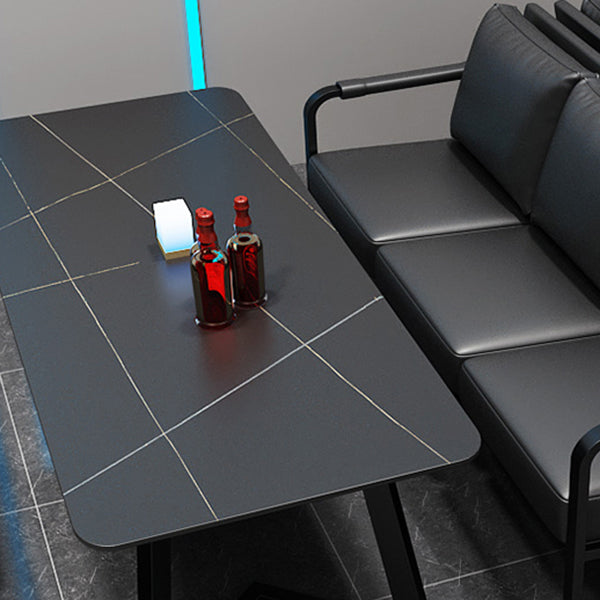 Industrial Sintered Stone Dinner Room Kitchen Table Black Table with Black Frame for Dining Room Clearhalo ' dining_table' 'Dining Tables & Seating' 'Dining Tables' 'furn' 'furn_dining_table' 'Furniture' 'furniture_dining_table' 'Kitchen & Dining Furniture' 'kitchen&dining_furn' 'kitchen' 'kitchen_dining_table' 3854769