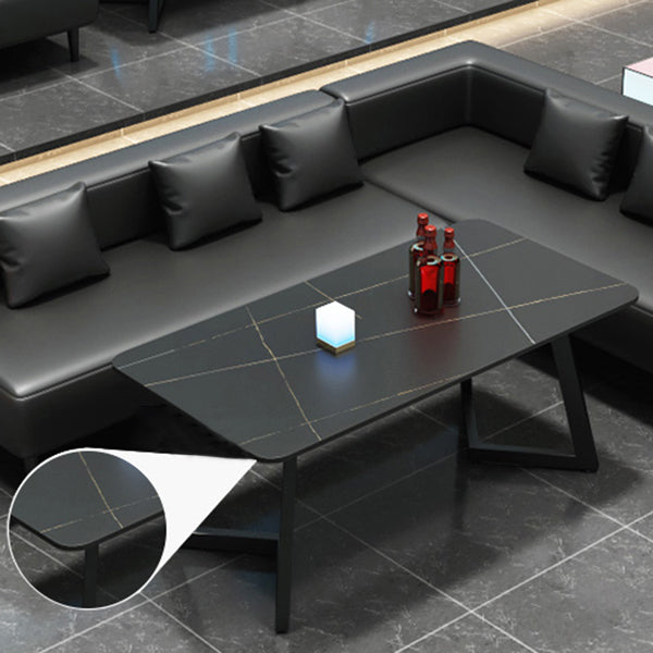 Industrial Sintered Stone Dinner Room Kitchen Table Black Table with Black Frame for Dining Room Clearhalo ' dining_table' 'Dining Tables & Seating' 'Dining Tables' 'furn' 'furn_dining_table' 'Furniture' 'furniture_dining_table' 'Kitchen & Dining Furniture' 'kitchen&dining_furn' 'kitchen' 'kitchen_dining_table' 3854770