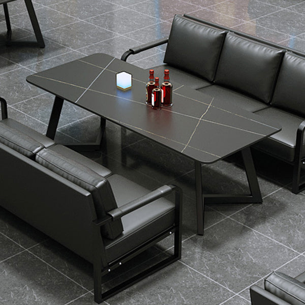 Industrial Sintered Stone Dinner Room Kitchen Table Black Table with Black Frame for Dining Room Clearhalo ' dining_table' 'Dining Tables & Seating' 'Dining Tables' 'furn' 'furn_dining_table' 'Furniture' 'furniture_dining_table' 'Kitchen & Dining Furniture' 'kitchen&dining_furn' 'kitchen' 'kitchen_dining_table' 3854775