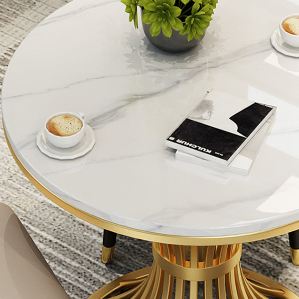Simple Style Home Sintered Stone Dining Table Round Shape Table with Metallic Pedestal Base Clearhalo ' dining_table' 'Dining Tables & Seating' 'Dining Tables' 'furn' 'furn_dining_table' 'Furniture' 'furniture_dining_table' 'Kitchen & Dining Furniture' 'kitchen&dining_furn' 'kitchen' 'kitchen_dining_table' 3854794