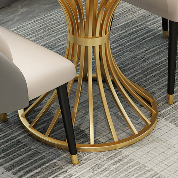 Simple Style Home Sintered Stone Dining Table Round Shape Table with Metallic Pedestal Base Clearhalo ' dining_table' 'Dining Tables & Seating' 'Dining Tables' 'furn' 'furn_dining_table' 'Furniture' 'furniture_dining_table' 'Kitchen & Dining Furniture' 'kitchen&dining_furn' 'kitchen' 'kitchen_dining_table' 3854796
