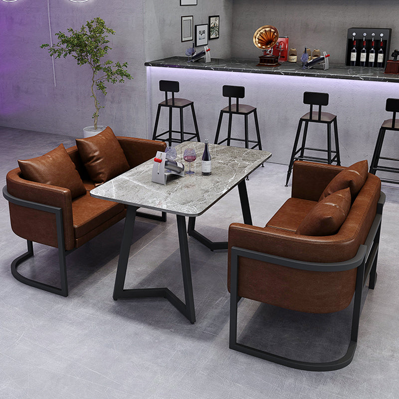 Industrial Sintered Stone Dinner Room Kitchen Table Gray Top Table with Black Frame for Dining Room Clearhalo ' dining_table' 'Dining Tables & Seating' 'Dining Tables' 'furn' 'furn_dining_table' 'Furniture' 'furniture_dining_table' 'Kitchen & Dining Furniture' 'kitchen&dining_furn' 'kitchen' 'kitchen_dining_table' 3854808