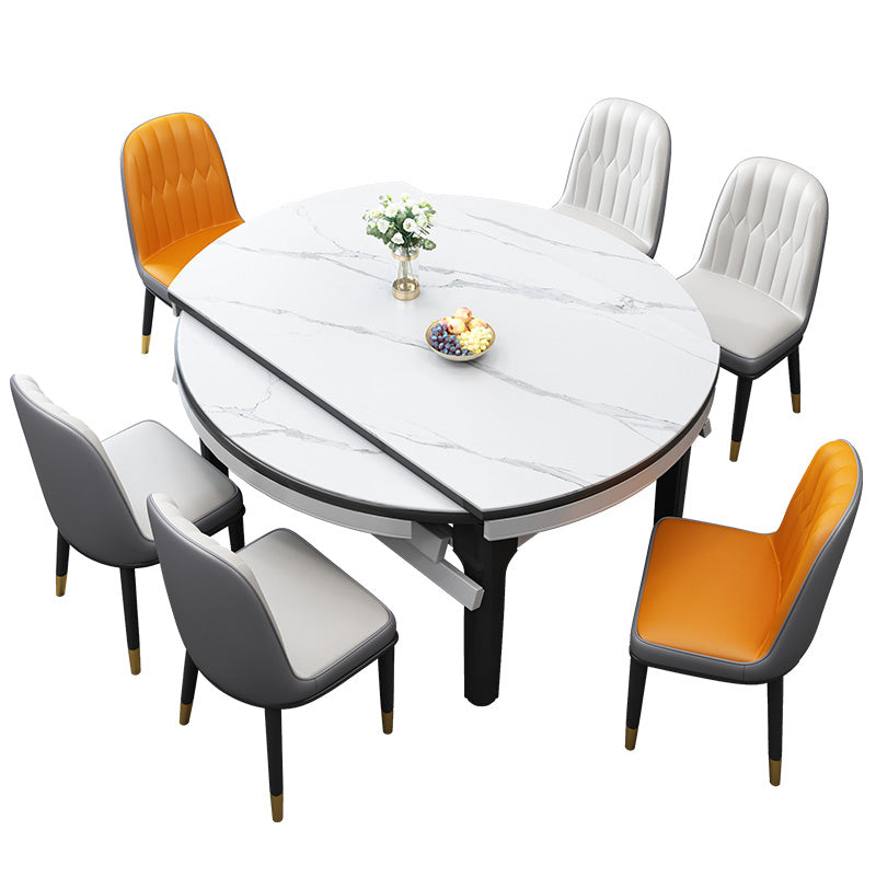 Extendable Sintered Stone Round Table Modern Dining Table with Wooden 4 Legs Clearhalo ' dining_table' 'Dining Tables & Seating' 'Dining Tables' 'furn' 'furn_dining_table' 'Furniture' 'furniture_dining_table' 'Kitchen & Dining Furniture' 'kitchen&dining_furn' 'kitchen' 'kitchen_dining_table' 3854830