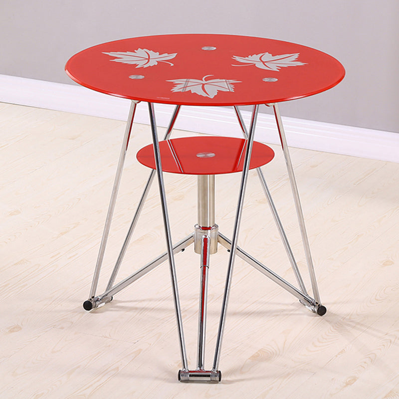 Modern Style Glass Kitchen Dining Table Round Table with Metal Base for Home Red Without Chairs Clearhalo ' dining_table' 'Dining Tables & Seating' 'Dining Tables' 'furn' 'furn_dining_table' 'Furniture' 'furniture_dining_table' 'Kitchen & Dining Furniture' 'kitchen&dining_furn' 'kitchen' 'kitchen_dining_table' 3854833