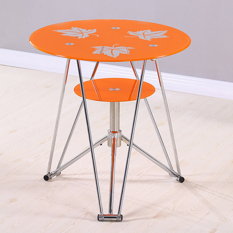 Modern Style Glass Kitchen Dining Table Round Table with Metal Base for Home Orange Without Chairs Clearhalo ' dining_table' 'Dining Tables & Seating' 'Dining Tables' 'furn' 'furn_dining_table' 'Furniture' 'furniture_dining_table' 'Kitchen & Dining Furniture' 'kitchen&dining_furn' 'kitchen' 'kitchen_dining_table' 3854834