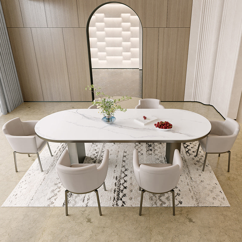 Oval Sintered Stone Dining Table Modern Table in White with Double Pedestal Clearhalo ' dining_table' 'Dining Tables & Seating' 'Dining Tables' 'furn' 'furn_dining_table' 'Furniture' 'furniture_dining_table' 'Kitchen & Dining Furniture' 'kitchen&dining_furn' 'kitchen' 'kitchen_dining_table' 3854851