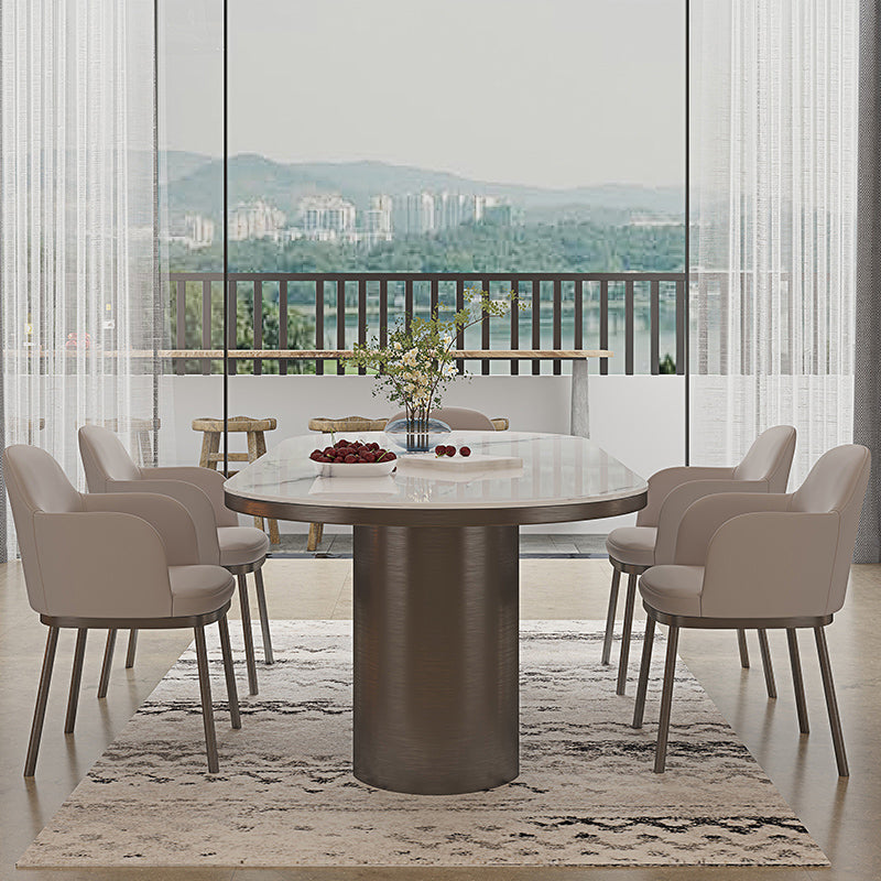 Oval Sintered Stone Dining Table Modern Table in White with Double Pedestal Clearhalo ' dining_table' 'Dining Tables & Seating' 'Dining Tables' 'furn' 'furn_dining_table' 'Furniture' 'furniture_dining_table' 'Kitchen & Dining Furniture' 'kitchen&dining_furn' 'kitchen' 'kitchen_dining_table' 3854852