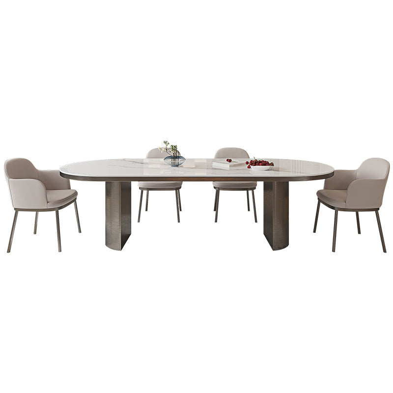 Oval Sintered Stone Dining Table Modern Table in White with Double Pedestal Clearhalo ' dining_table' 'Dining Tables & Seating' 'Dining Tables' 'furn' 'furn_dining_table' 'Furniture' 'furniture_dining_table' 'Kitchen & Dining Furniture' 'kitchen&dining_furn' 'kitchen' 'kitchen_dining_table' 3854854