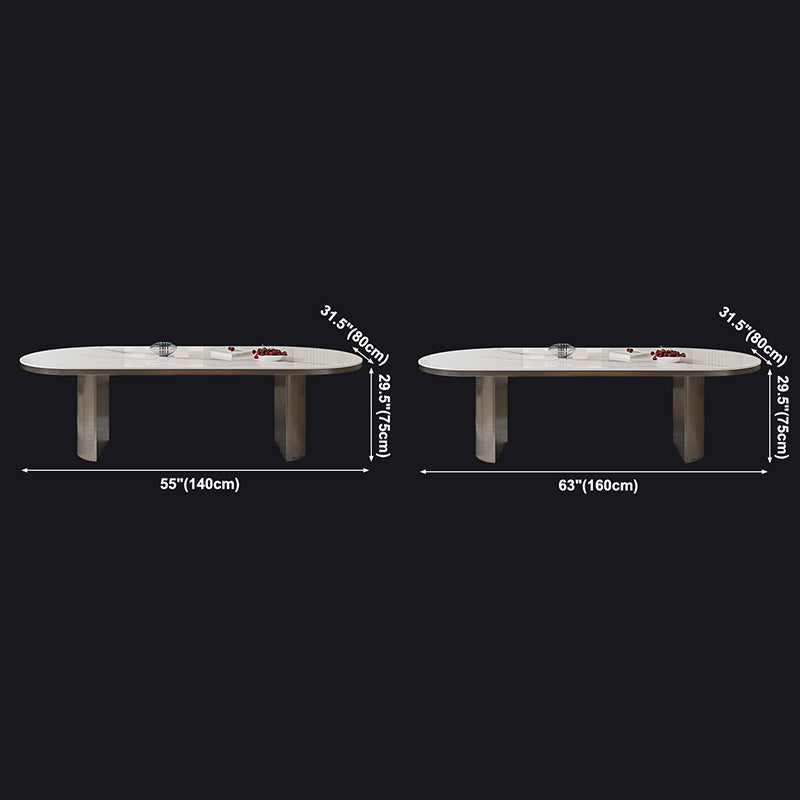 Oval Sintered Stone Dining Table Modern Table in White with Double Pedestal Clearhalo ' dining_table' 'Dining Tables & Seating' 'Dining Tables' 'furn' 'furn_dining_table' 'Furniture' 'furniture_dining_table' 'Kitchen & Dining Furniture' 'kitchen&dining_furn' 'kitchen' 'kitchen_dining_table' 3854856
