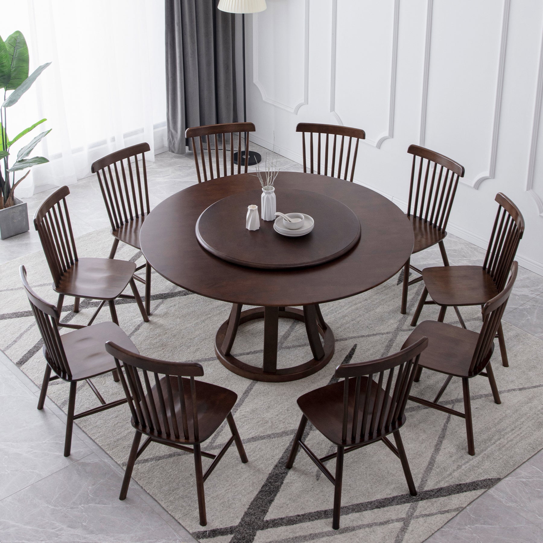 Rotatable Wooden Round Table in Brown Rubber Wood Dining Table with Pedestal Clearhalo ' dining_table' 'Dining Tables & Seating' 'Dining Tables' 'furn' 'furn_dining_table' 'Furniture' 'furniture_dining_table' 'Kitchen & Dining Furniture' 'kitchen&dining_furn' 'kitchen' 'kitchen_dining_table' 3854952