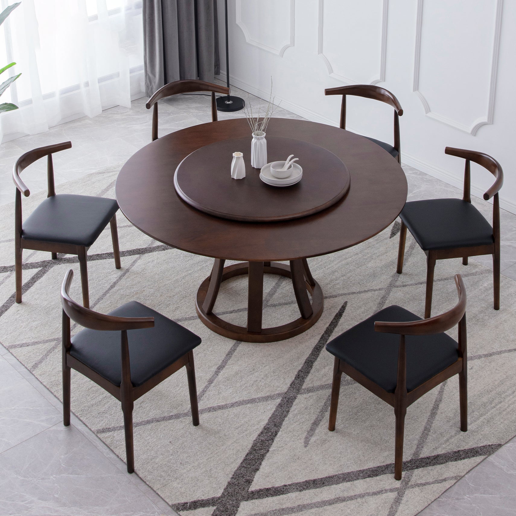 Rotatable Wooden Round Table in Brown Rubber Wood Dining Table with Pedestal Clearhalo ' dining_table' 'Dining Tables & Seating' 'Dining Tables' 'furn' 'furn_dining_table' 'Furniture' 'furniture_dining_table' 'Kitchen & Dining Furniture' 'kitchen&dining_furn' 'kitchen' 'kitchen_dining_table' 3854953