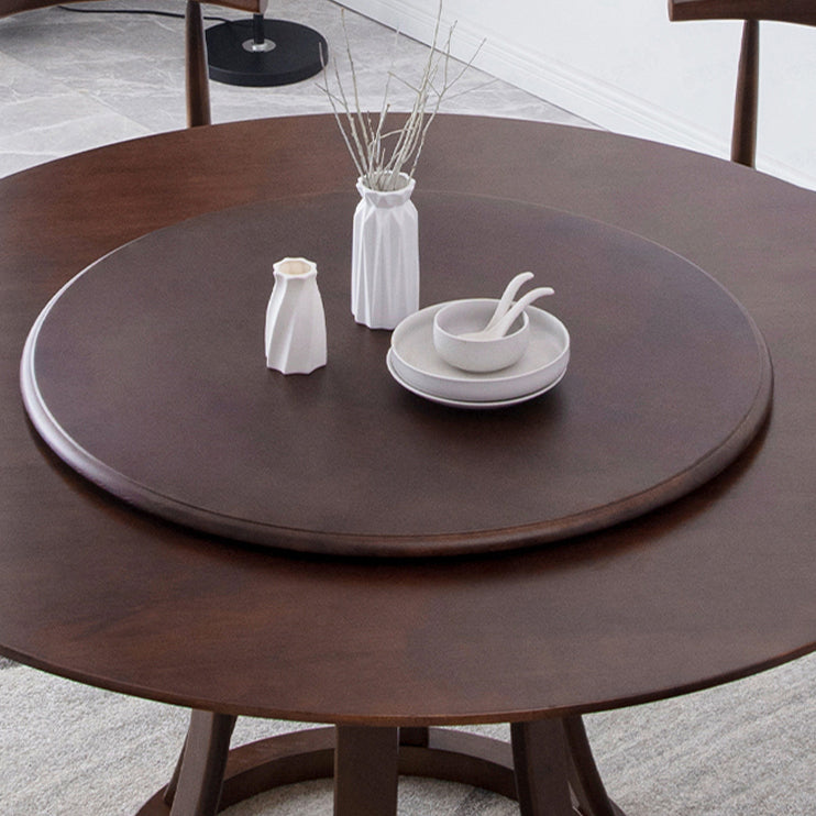 Rotatable Wooden Round Table in Brown Rubber Wood Dining Table with Pedestal Clearhalo ' dining_table' 'Dining Tables & Seating' 'Dining Tables' 'furn' 'furn_dining_table' 'Furniture' 'furniture_dining_table' 'Kitchen & Dining Furniture' 'kitchen&dining_furn' 'kitchen' 'kitchen_dining_table' 3854957