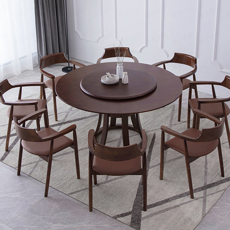 Rotatable Wooden Round Table in Brown Rubber Wood Dining Table with Pedestal Clearhalo ' dining_table' 'Dining Tables & Seating' 'Dining Tables' 'furn' 'furn_dining_table' 'Furniture' 'furniture_dining_table' 'Kitchen & Dining Furniture' 'kitchen&dining_furn' 'kitchen' 'kitchen_dining_table' 3854963