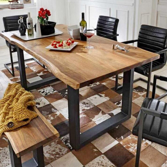 Metal Industrial Rectangle Indoor Table Solid Wood Top Table with Sled Base Clearhalo ' dining_table' 'Dining Tables & Seating' 'Dining Tables' 'furn' 'furn_dining_table' 'Furniture' 'furniture_dining_table' 'Kitchen & Dining Furniture' 'kitchen&dining_furn' 'kitchen' 'kitchen_dining_table' 3854964