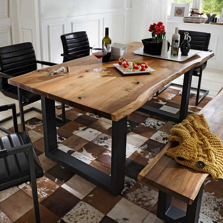 Metal Industrial Rectangle Indoor Table Solid Wood Top Table with Sled Base Clearhalo ' dining_table' 'Dining Tables & Seating' 'Dining Tables' 'furn' 'furn_dining_table' 'Furniture' 'furniture_dining_table' 'Kitchen & Dining Furniture' 'kitchen&dining_furn' 'kitchen' 'kitchen_dining_table' 3854976