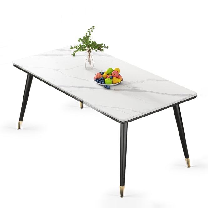 Simple Sintered Stone Dining Table Kitchen Rectangle Shape Dining Table with 4 Legs Base White Without Chairs Clearhalo ' dining_table' 'Dining Tables & Seating' 'Dining Tables' 'furn' 'furn_dining_table' 'Furniture' 'furniture_dining_table' 'Kitchen & Dining Furniture' 'kitchen&dining_furn' 'kitchen' 'kitchen_dining_table' 3854994
