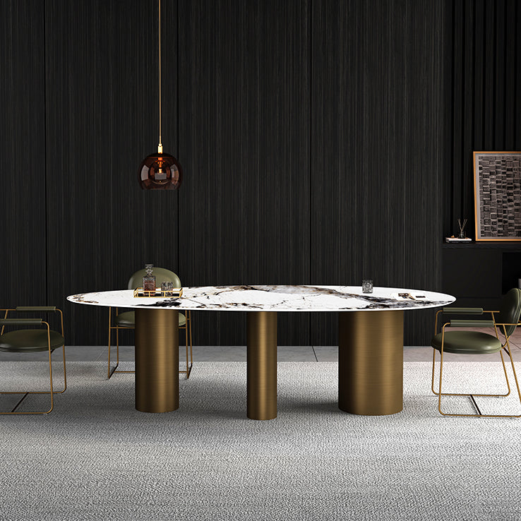 Metal Traditional Luxury Oval Dining Table Sintered Stone Table for Kitchen and Dining Room Clearhalo ' dining_table' 'Dining Tables & Seating' 'Dining Tables' 'furn' 'furn_dining_table' 'Furniture' 'furniture_dining_table' 'Kitchen & Dining Furniture' 'kitchen&dining_furn' 'kitchen' 'kitchen_dining_table' 3855007