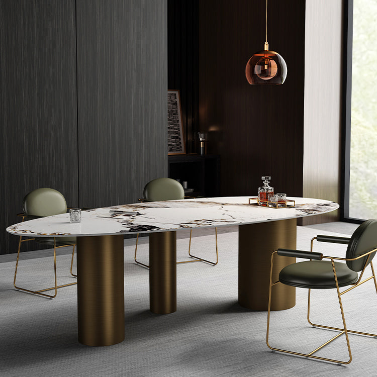 Metal Traditional Luxury Oval Dining Table Sintered Stone Table for Kitchen and Dining Room Clearhalo ' dining_table' 'Dining Tables & Seating' 'Dining Tables' 'furn' 'furn_dining_table' 'Furniture' 'furniture_dining_table' 'Kitchen & Dining Furniture' 'kitchen&dining_furn' 'kitchen' 'kitchen_dining_table' 3855011