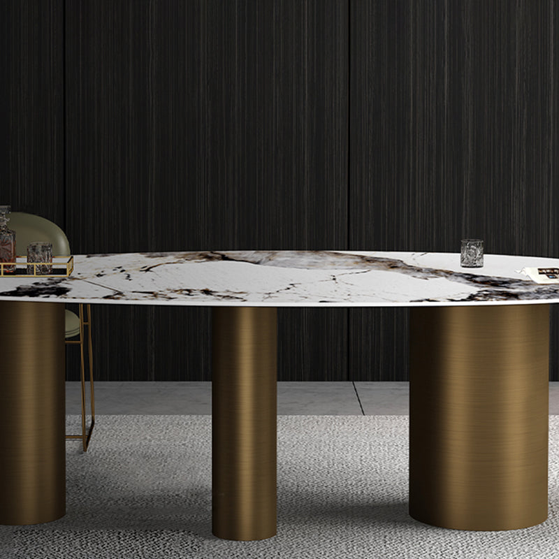 Metal Traditional Luxury Oval Dining Table Sintered Stone Table for Kitchen and Dining Room Clearhalo ' dining_table' 'Dining Tables & Seating' 'Dining Tables' 'furn' 'furn_dining_table' 'Furniture' 'furniture_dining_table' 'Kitchen & Dining Furniture' 'kitchen&dining_furn' 'kitchen' 'kitchen_dining_table' 3855015