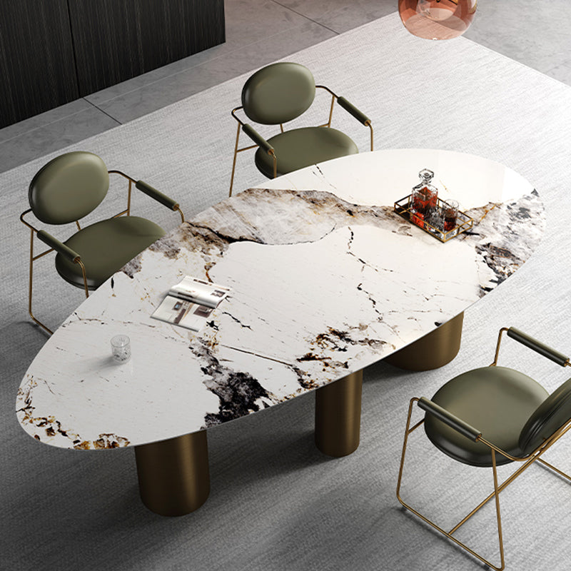 Metal Traditional Luxury Oval Dining Table Sintered Stone Table for Kitchen and Dining Room Clearhalo ' dining_table' 'Dining Tables & Seating' 'Dining Tables' 'furn' 'furn_dining_table' 'Furniture' 'furniture_dining_table' 'Kitchen & Dining Furniture' 'kitchen&dining_furn' 'kitchen' 'kitchen_dining_table' 3855019