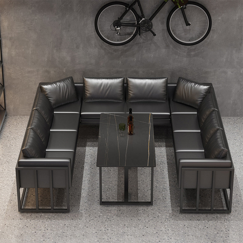 Industrial Sintered Stone Top Dinner Room Kitchen Table Black Metal Base Table for Dinning Room Clearhalo ' dining_table' 'Dining Tables & Seating' 'Dining Tables' 'furn' 'furn_dining_table' 'Furniture' 'furniture_dining_table' 'Kitchen & Dining Furniture' 'kitchen&dining_furn' 'kitchen' 'kitchen_dining_table' 3855044