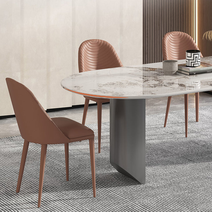 Sintered Stone Dining Table Modern Table in White with Grey Double Pedestal Clearhalo ' dining_table' 'Dining Tables & Seating' 'Dining Tables' 'furn' 'furn_dining_table' 'Furniture' 'furniture_dining_table' 'Kitchen & Dining Furniture' 'kitchen&dining_furn' 'kitchen' 'kitchen_dining_table' 3855060