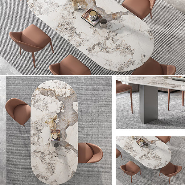 Sintered Stone Dining Table Modern Table in White with Grey Double Pedestal Clearhalo ' dining_table' 'Dining Tables & Seating' 'Dining Tables' 'furn' 'furn_dining_table' 'Furniture' 'furniture_dining_table' 'Kitchen & Dining Furniture' 'kitchen&dining_furn' 'kitchen' 'kitchen_dining_table' 3855064