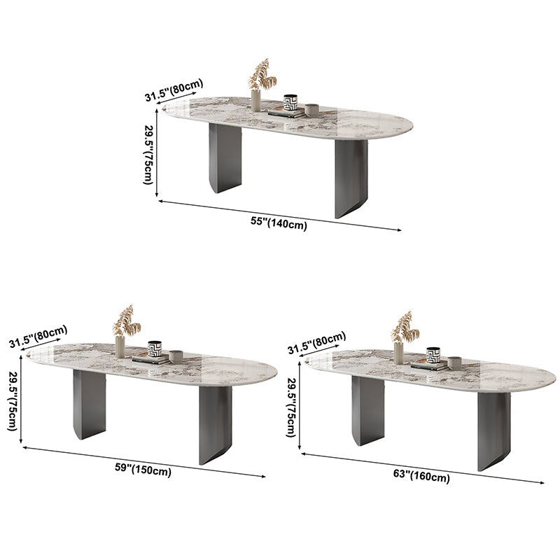 Sintered Stone Dining Table Modern Table in White with Grey Double Pedestal Clearhalo ' dining_table' 'Dining Tables & Seating' 'Dining Tables' 'furn' 'furn_dining_table' 'Furniture' 'furniture_dining_table' 'Kitchen & Dining Furniture' 'kitchen&dining_furn' 'kitchen' 'kitchen_dining_table' 3855066