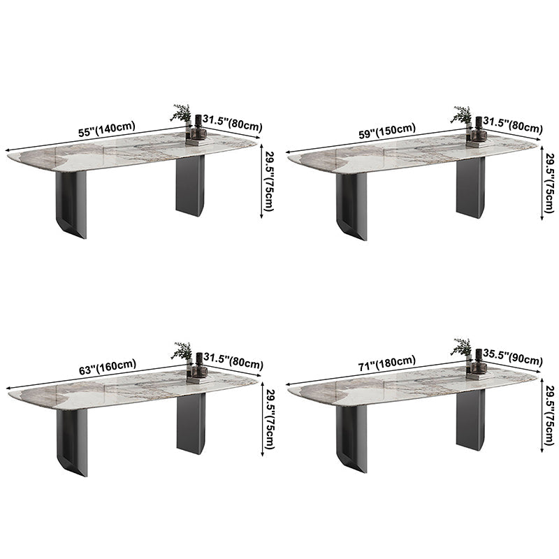 Sintered Stone Dining Table Modern Table in White with Grey Double Pedestal Clearhalo ' dining_table' 'Dining Tables & Seating' 'Dining Tables' 'furn' 'furn_dining_table' 'Furniture' 'furniture_dining_table' 'Kitchen & Dining Furniture' 'kitchen&dining_furn' 'kitchen' 'kitchen_dining_table' 3855067