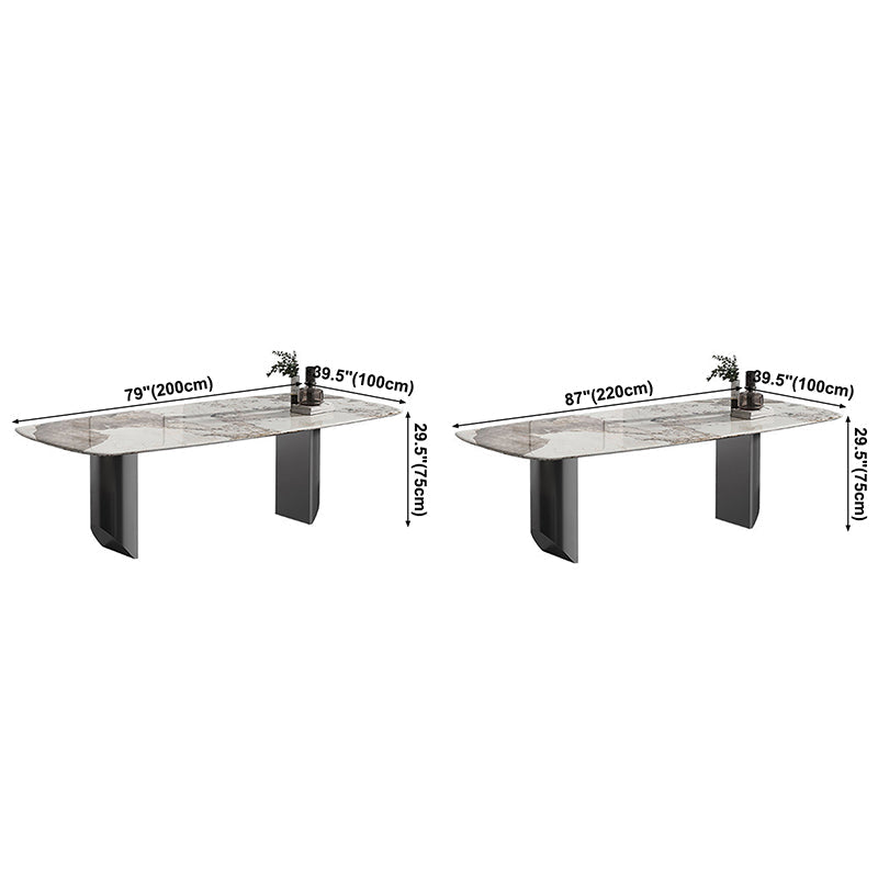 Sintered Stone Dining Table Modern Table in White with Grey Double Pedestal Clearhalo ' dining_table' 'Dining Tables & Seating' 'Dining Tables' 'furn' 'furn_dining_table' 'Furniture' 'furniture_dining_table' 'Kitchen & Dining Furniture' 'kitchen&dining_furn' 'kitchen' 'kitchen_dining_table' 3855068